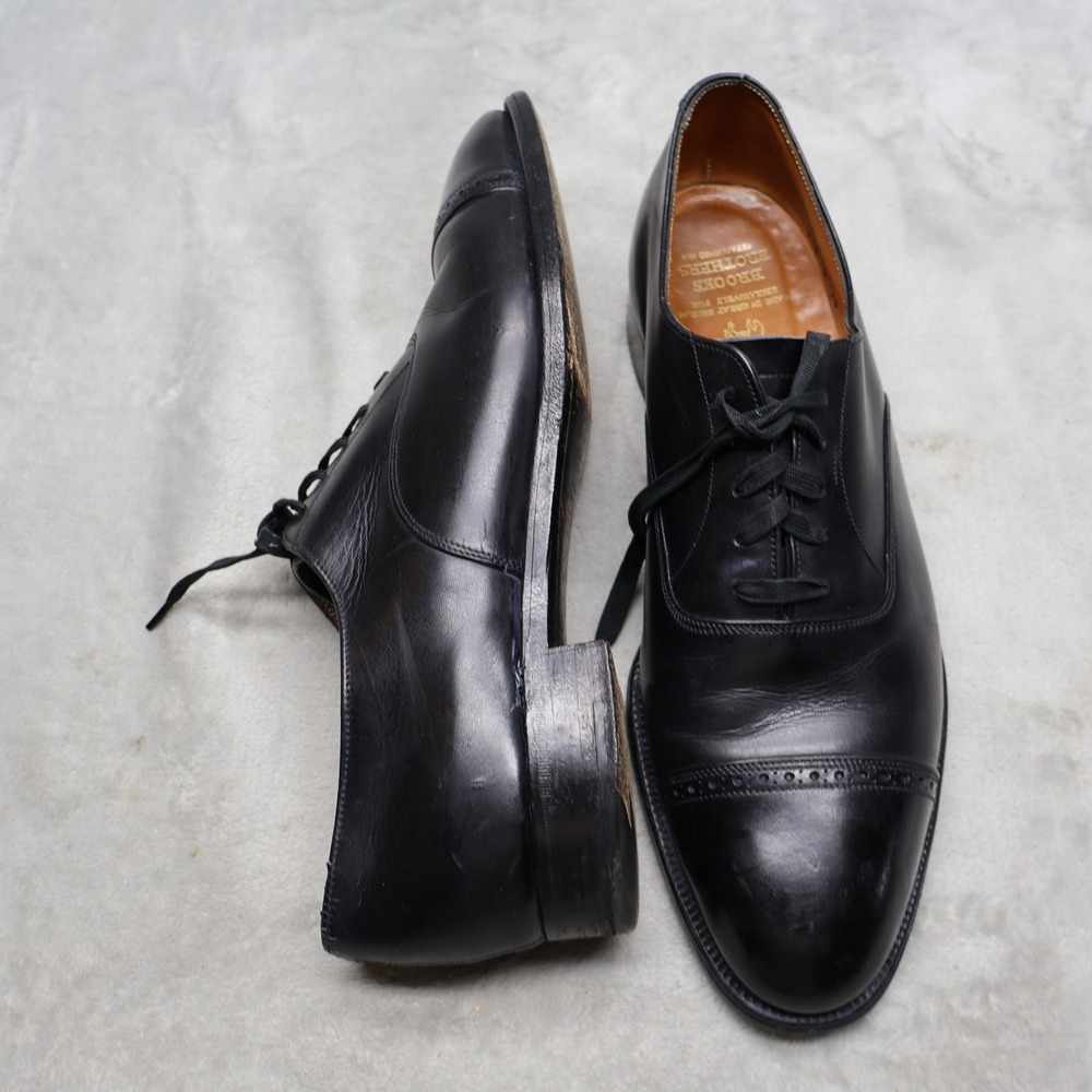 Brooks Brothers Mens 8C Oxford Shoes Black Leather Cap Toe Brogue Formal EU41